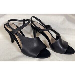 Vince Camuto Razanya Womens 6 Ankle Strap Sandal Heels Black Sling Back Open Toe